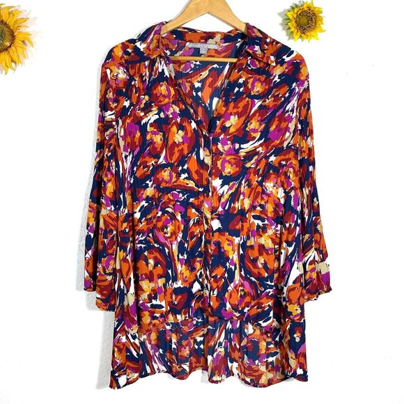 Valerie Stevens Colorful Floral Abstract Button Up Blouse Size  XL Women’s - Picture 1 of 9
